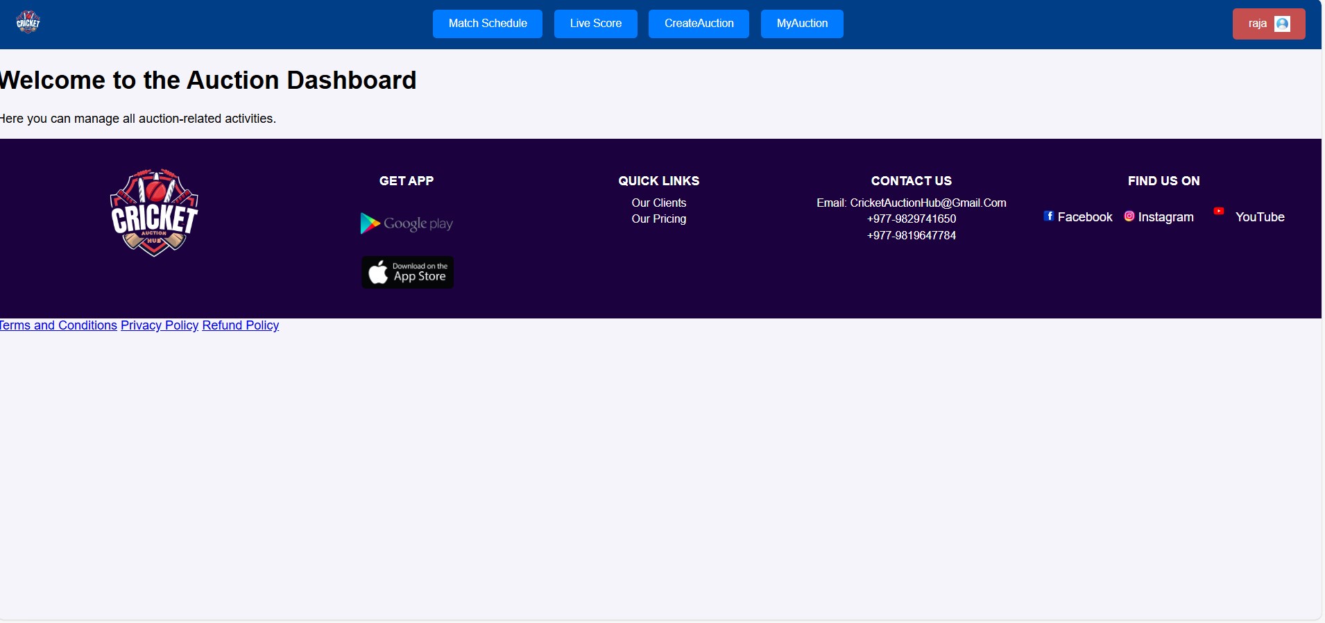 Manage cricket auction online